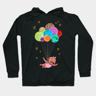 Balloon Planets And Smiling Flying Baby Girl Hoodie